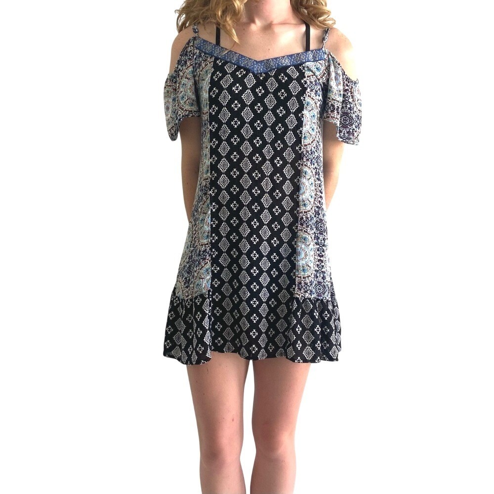 3/$25 Band of Gypsies Black and Blue Flutter Sleeve Mini Sundress